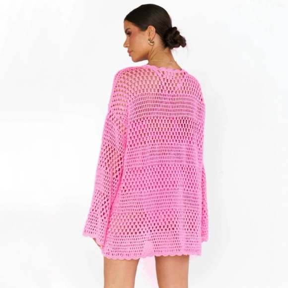 NWT Show Me Your Mumu Paula Pullover Crochet Knit Coverup Bubblegum Pink Small - Picture 6 of 15